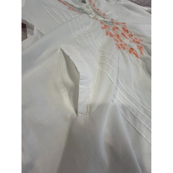 Soft Surroundings Womens Embroidered Tunic Blouse PL Cotton White & Orange‎ - Picture 5 of 6